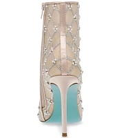 Blue by Betsey Johnson Larkk Pearl Embellished Mesh Stiletto Dress Booties