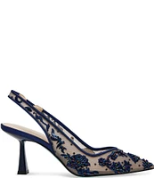 Blue by Betsey Johnson Nikki Mesh Flower Beaded Slingback Pumps