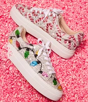 Blue by Betsey Johnson Sidny Candy Cane Print Rhinestone Platform Sneakers