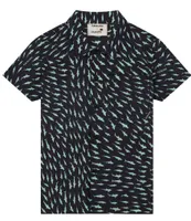 Boardies® Little/Big Boys 3-10 Short Sleeve Raeburn Sharks Charcoal Button-Down Shirt