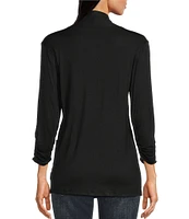 Bobeau Stretch Jersey Relaxed 3/4 Cinch Sleeve Open-Front Cardigan