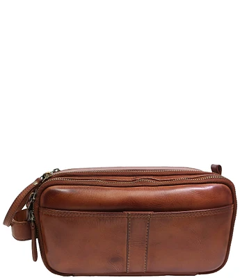 BOCONI Darius Full Grain Leather Double Zip Travel Kit