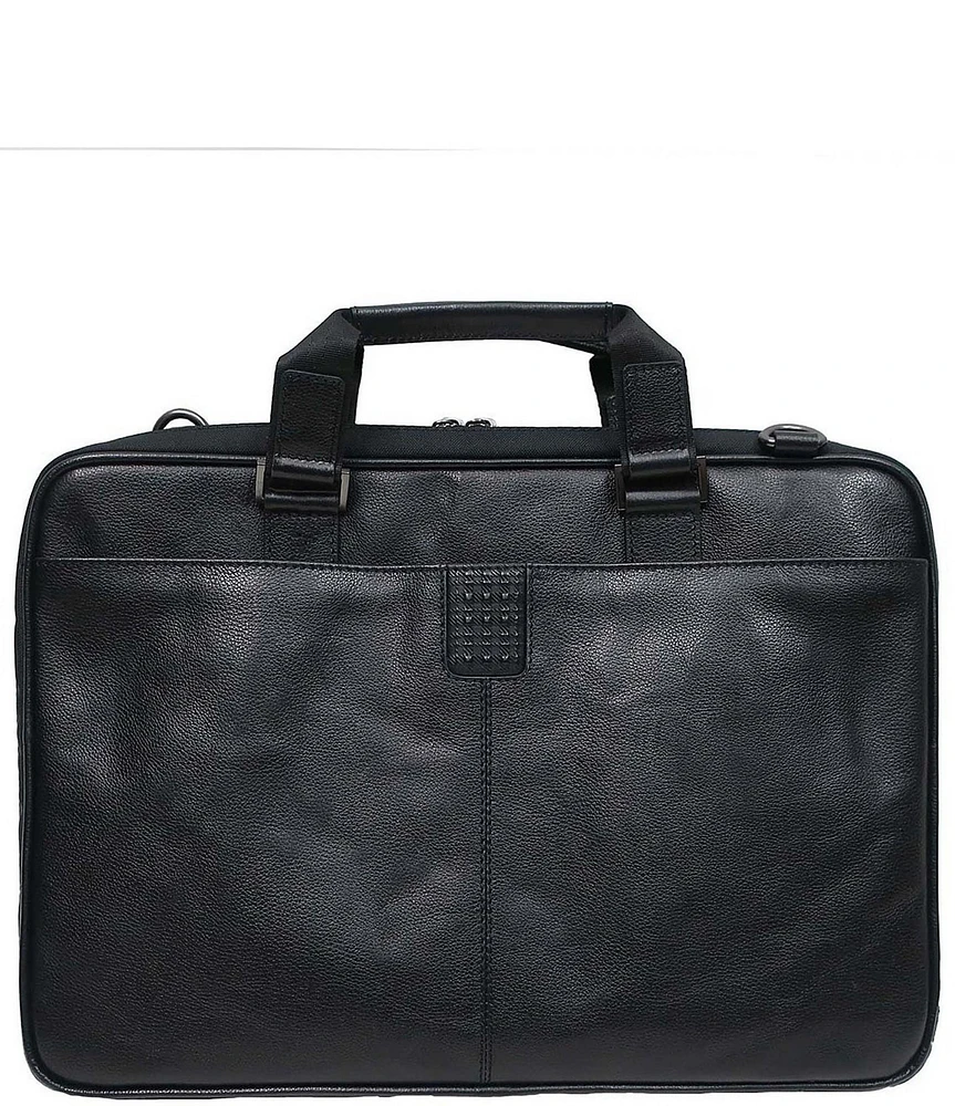 BOCONI Garth Coated Zipper Slim Leather Laptop Briefcase
