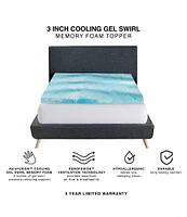 BodiPEDIC 3-Inch Cooling Gel Swirl Memory Foam Mattress Bed Topper