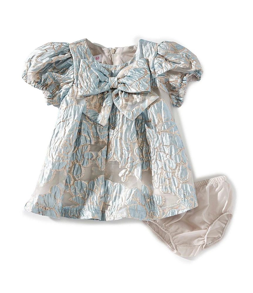 Bonnie Jean Baby Girls Cap-Sleeve Metallic Textured-Floral Jacquard Fit-And-Flare Dress