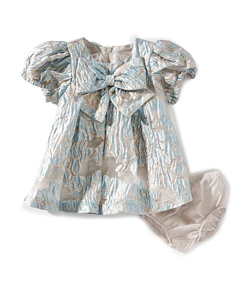 Bonnie Jean Baby Girls Cap-Sleeve Metallic Textured-Floral Jacquard Fit-And-Flare Dress