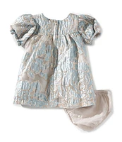 Bonnie Jean Baby Girls Cap-Sleeve Metallic Textured-Floral Jacquard Fit-And-Flare Dress
