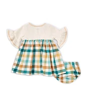 Bonnie Jean Baby Girls Newborn-24 Months 3/4-Sleeve Thermal-Knit Bodice/Plaid Flannel Skirted Fit-And-Flare Dress