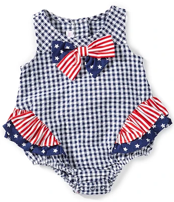 Bonnie Jean Baby Girls Newborn-24 Months Americana Sleeveless Seersucker Bubble Romper