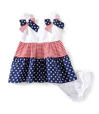 Bonnie Jean Baby Girls Newborn-24 Months Bow Shoulder Americana Printed Dress With Coordinating Panty