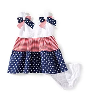 Bonnie Jean Baby Girls Newborn-24 Months Bow Shoulder Americana Printed Dress With Coordinating Panty