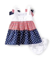 Bonnie Jean Baby Girls Newborn-24 Months Bow Shoulder Americana Printed Dress With Coordinating Panty