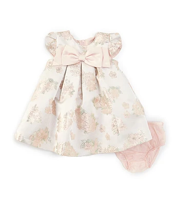 Bonnie Jean Baby Girls Newborn-24 Months Cap Sleeve Floral Jacquard Trapeze Bow Dress