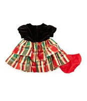 Bonnie Jean Baby Girls Newborn-24 Months Cap-Sleeve Velvet Bodice/Plaid Tiered Fit-And-Flare Dress