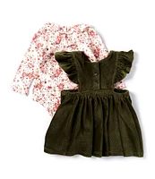 Bonnie Jean Baby Girls Newborn-24 Months Flutter-Sleeve Floral-Embroidered Jumper Dress & Long-Sleeve Ditsy-Floral Bodysuit Set