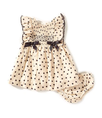 Bonnie Jean Baby Girls Flutter-Sleeve Polka-Dot Gauze Fit-And-Flare Dress