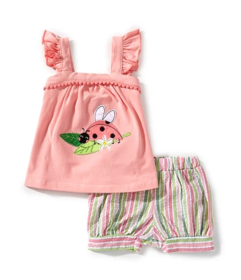Bonnie Jean Baby Girls Newborn-24 Months Ladybug Applique Top & Striped Seersucker Bubble Shorts Set