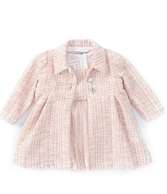 Bonnie Jean Baby Girls Newborn-24 Months Long Sleeve Boucle Coat & Sleeveless Boucle/Mesh Ballerina Dress Set