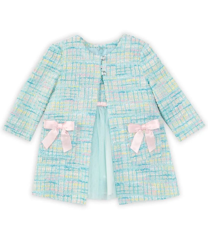 Bonnie Jean Baby Girls Newborn-24 Months Long Sleeve Boucle Multi Coat & Sleeveless Dress 2-Piece Set