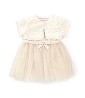 Bonnie Jean Baby Girls Newborn-24 Months Long-Sleeve Faux-Fur Cardigan & Embroidered/Mesh-Skirted Ballerina Dress