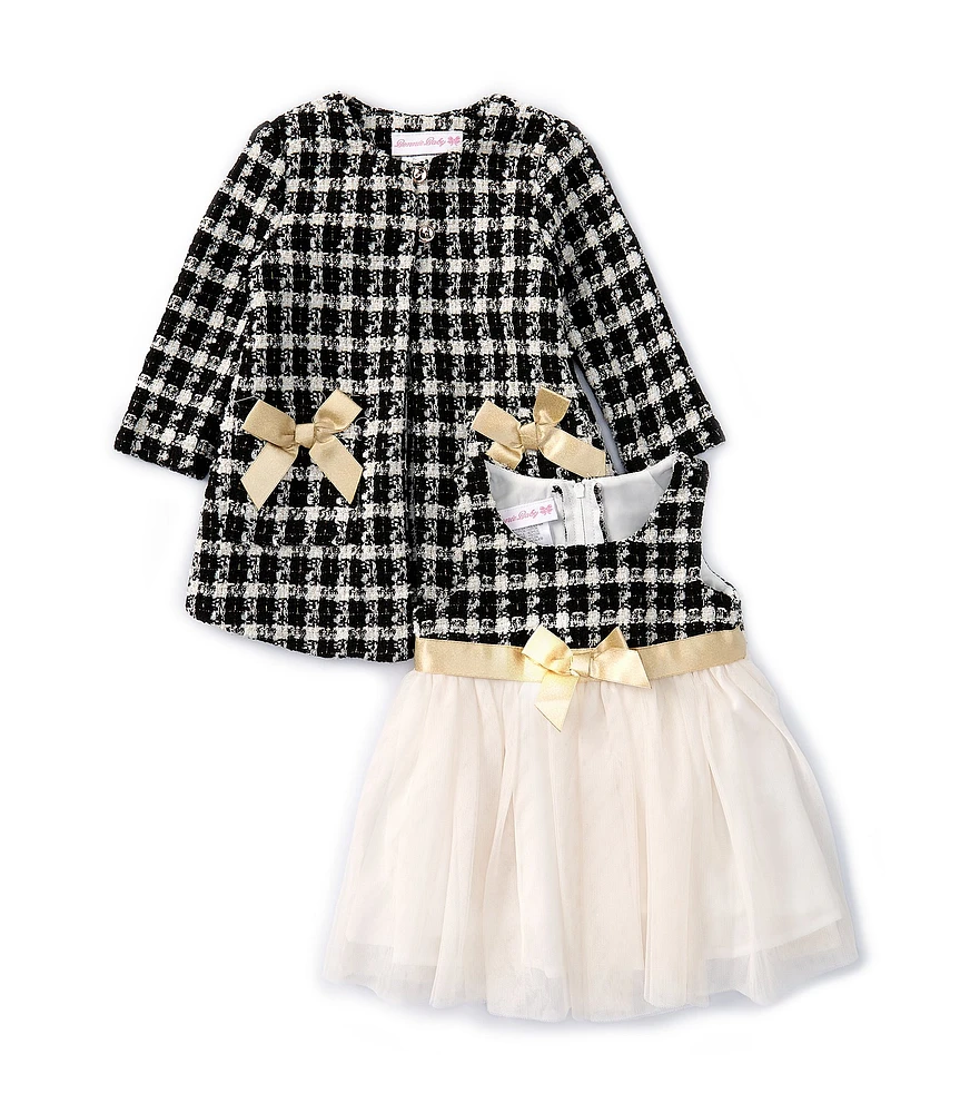 Bonnie Jean Baby Girls Newborn-24 Months Long Sleeve Metallic Boucle Coat & Sleeveless Boucle/Mesh Ballerina Dress Set