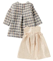 Bonnie Jean Baby Girls Newborn-24 Months Long Sleeve Plaid Metallic Boucle Coat & Sleeveless Foiled Knit Empire-Waist Dress