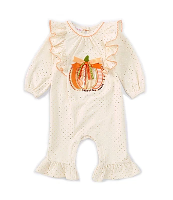 Bonnie Jean Baby Girls Newborn-24 Months Long Sleeve Pumpkin-Appliqued Foiled-Pin Dotted Knit Coverall