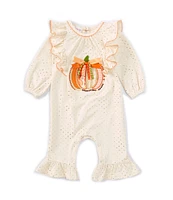 Bonnie Jean Baby Girls Newborn-24 Months Long Sleeve Pumpkin-Appliqued Foiled-Pin Dotted Knit Coverall