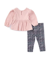 Bonnie Jean Baby Girls Newborn-24 Months Long-Sleeve Tonal-Star Textured-Knit Tunic Top & Patterned Scuba-Knit Pant Set