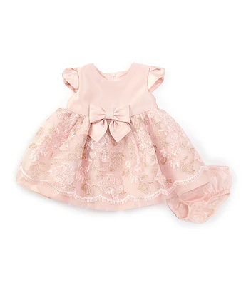 Bonnie Jean Baby Girls Newborn-24 Months Petal-Sleeve Embroidered-Lace-Overlay-Skirted Mikado Fit-And-Flare Dress