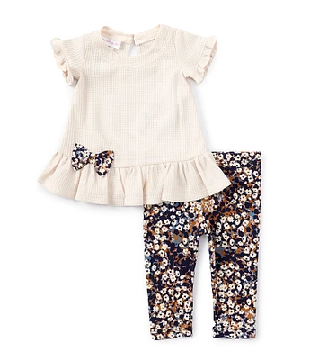 Bonnie Jean Baby Girls Newborn-24 Months Ruffle-Sleeve Textured-Knit Top & Printed Leggings Set