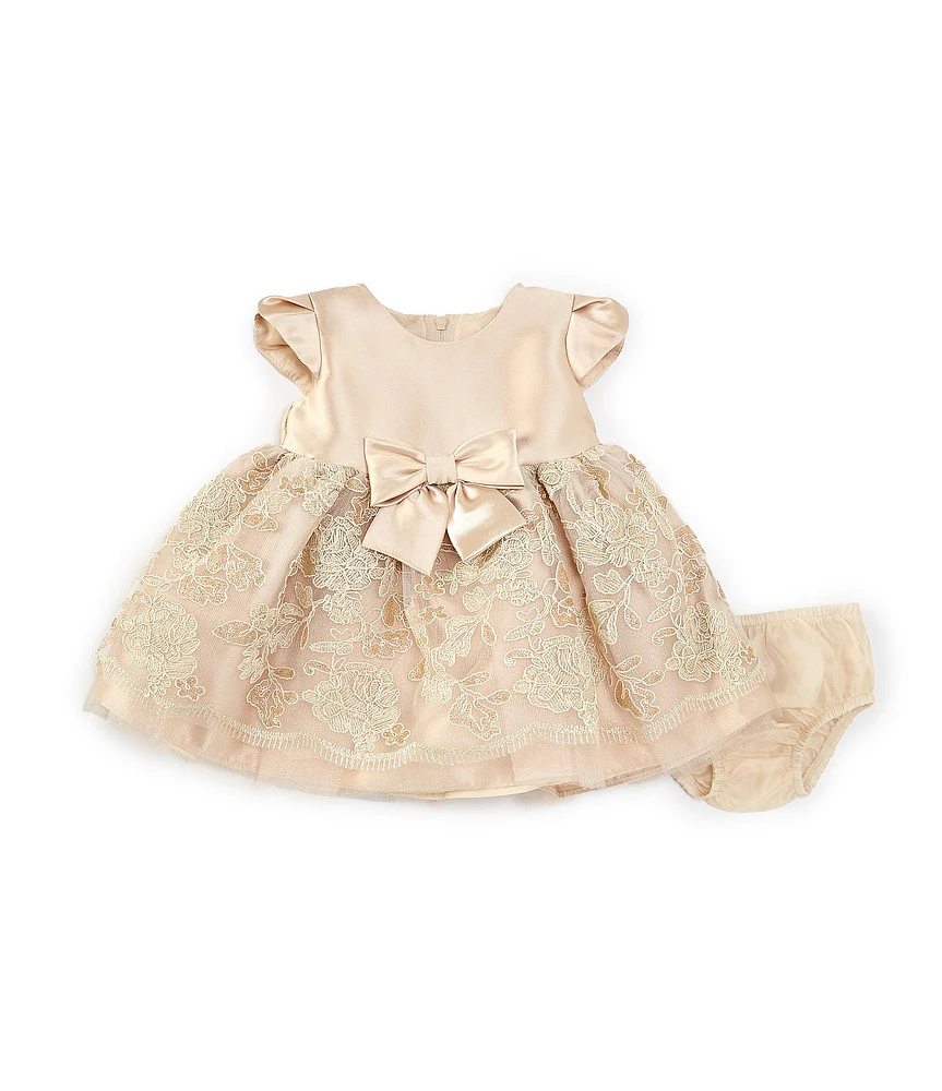 Bonnie Jean Baby Girls Newborn-24 Months Short-Sleeve Mikado/Scalloped-Lace Fit-And-Flare Dress