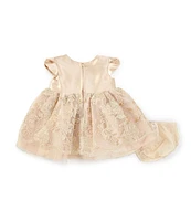 Bonnie Jean Baby Girls Newborn-24 Months Short-Sleeve Mikado/Scalloped-Lace Fit-And-Flare Dress