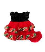 Bonnie Jean Baby Girls Newborn-24 Months Short Sleeve Velvet/Plaid Taffeta Tiered Fit-And-Flare Dress