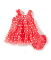 Bonnie Jean Baby Girls Sleeveless Bow-Accented Dotted Mesh Babydoll Dress