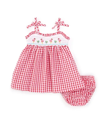 Bonnie Jean Baby Girls Newborn-24 Months Sleeveless Flamingo-Embroidered/Checked Fit-And-Flare Dress