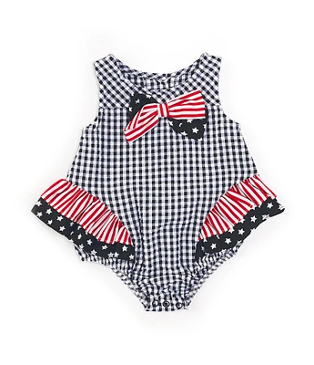 Bonnie Jean Baby Girls Newborn-24 Months Sleeveless Mixed-Media Americana Romper