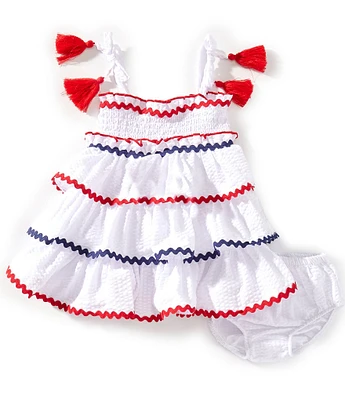 Bonnie Jean Baby Girls Newborn-24 Months Tassel Tie Shoulder Seersucker Ric-Rac Trim Sundress