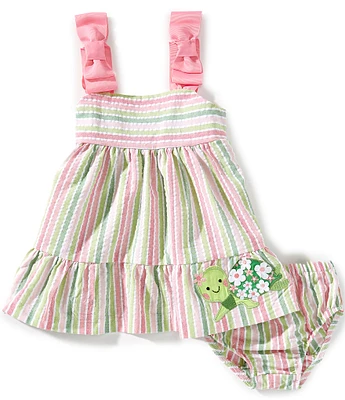 Bonnie Jean Baby Girls Newborn-24 Months Turtle Applique Multi-Colored Striped Bow Shoulder Sundress