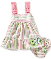 Bonnie Jean Baby Girls Turtle Applique Multi-Colored Striped Bow Shoulder Sundress