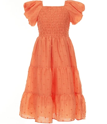 Bonnie Jean Big Girls 7-16 Balloon-Sleeve Smocked-Bodice/Tiered-Skirted Textured Woven A-Line Dress
