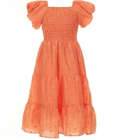 Bonnie Jean Big Girls 7-16 Balloon-Sleeve Smocked-Bodice/Tiered-Skirted Textured Woven A-Line Dress