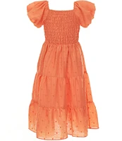 Bonnie Jean Big Girls 7-16 Balloon-Sleeve Smocked-Bodice/Tiered-Skirted Textured Woven A-Line Dress