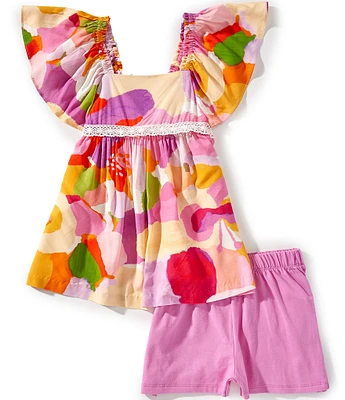 Bonnie Jean Big Girls 7-16 Bell Sleeve Peasant Lace Trim Top & Solid Knit Short