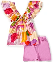 Bonnie Jean Big Girls 7-16 Bell Sleeve Peasant Lace Trim Top & Solid Knit Short