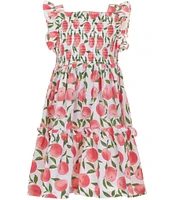 Bonnie Jean Big Girls 7-16 Flutter-Sleeve Peach-Printed Fit-And-Flare Dress