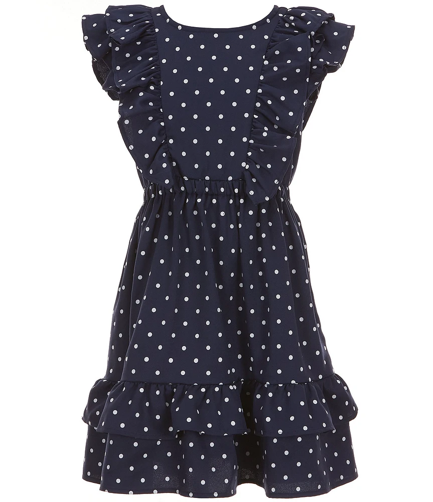 Bonnie Jean Big Girls 7-16 Flutter Sleeve Tiered Skirt Polka Dot Dress