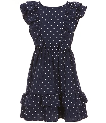 Bonnie Jean Big Girls 7-16 Flutter Sleeve Tiered Skirt Polka Dot Dress
