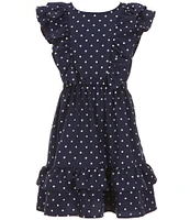 Bonnie Jean Big Girls 7-16 Flutter Sleeve Tiered Skirt Polka Dot Dress