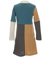 Bonnie Jean Big Girls 7-16 Long-Sleeve Color Block Textured-Cable-Knit Shift Dress